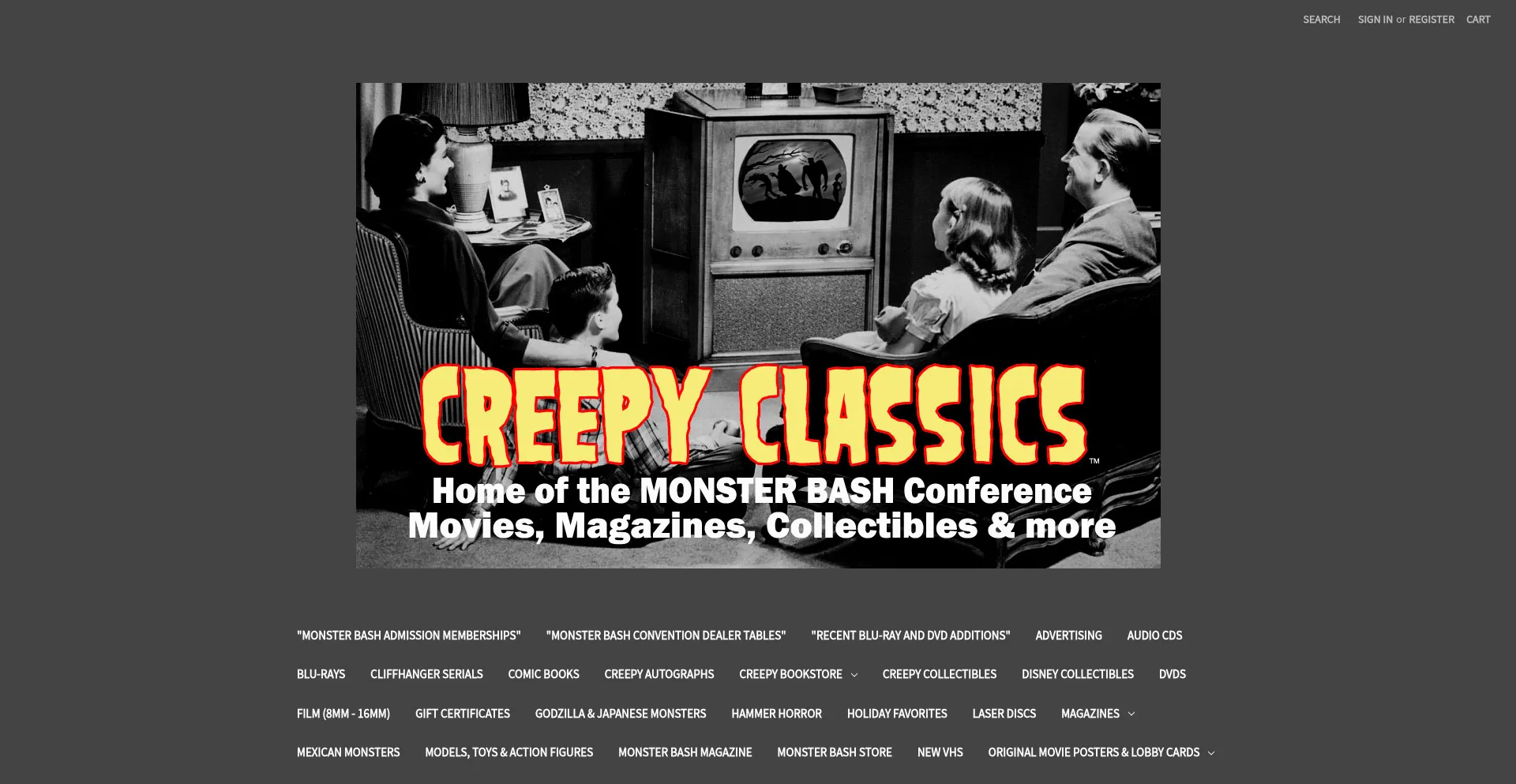 Website screenshot of Creepyclassics.com