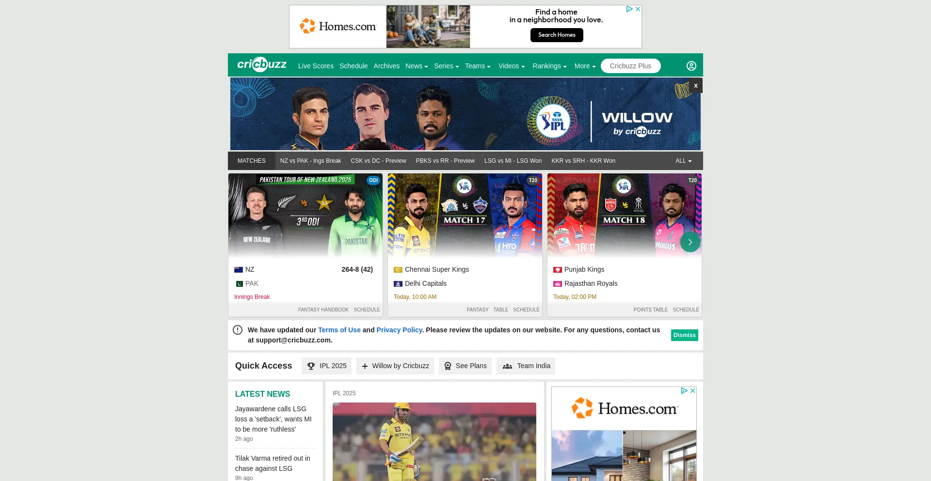 Website screenshot of Cricbuzz.com