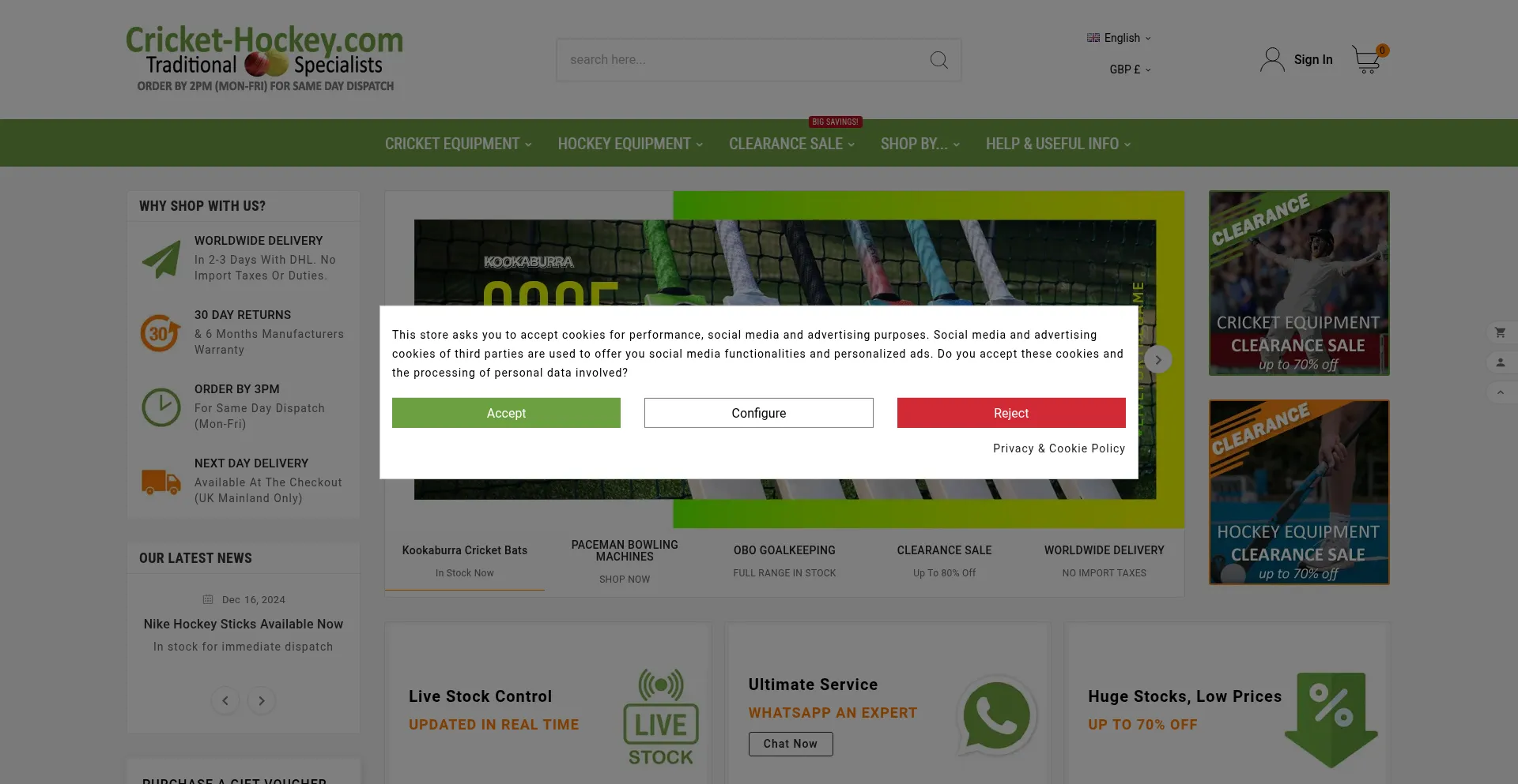 Website screenshot of Cricket-hockey.com