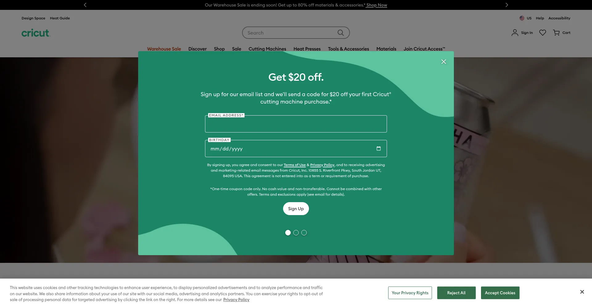 Website screenshot of Cricut.com