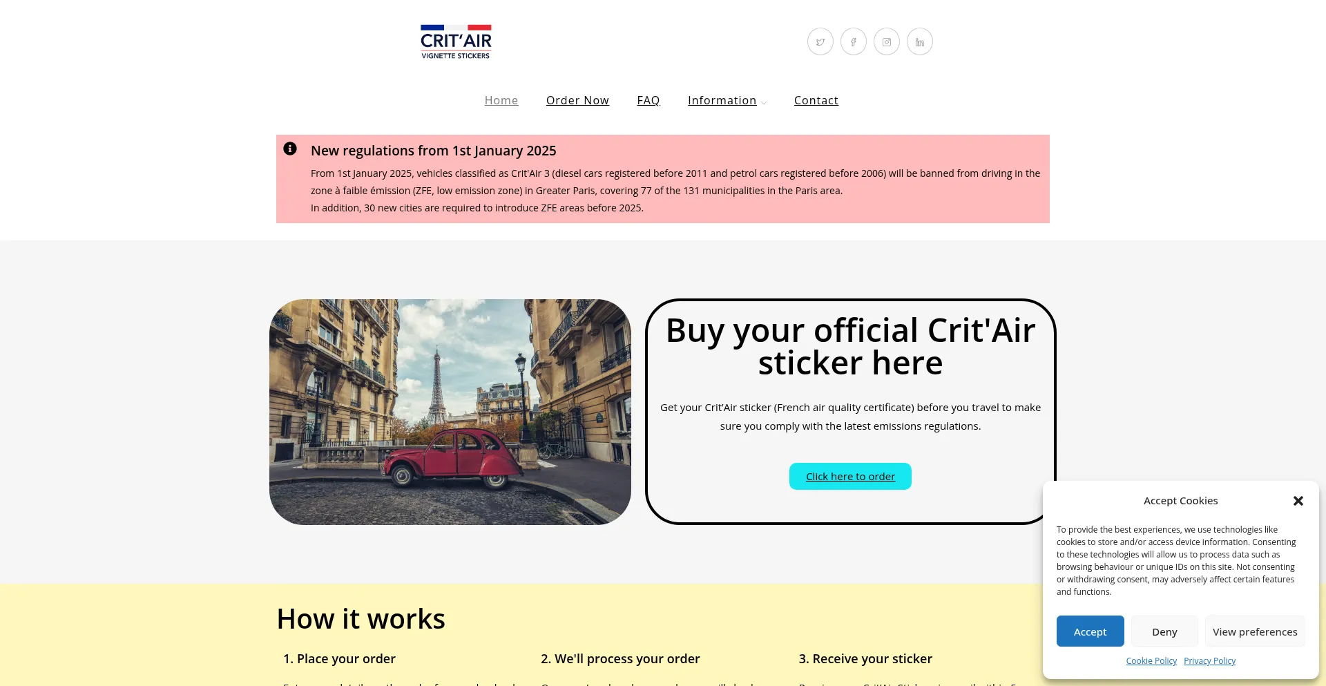 Website screenshot of Critairsticker.co.uk