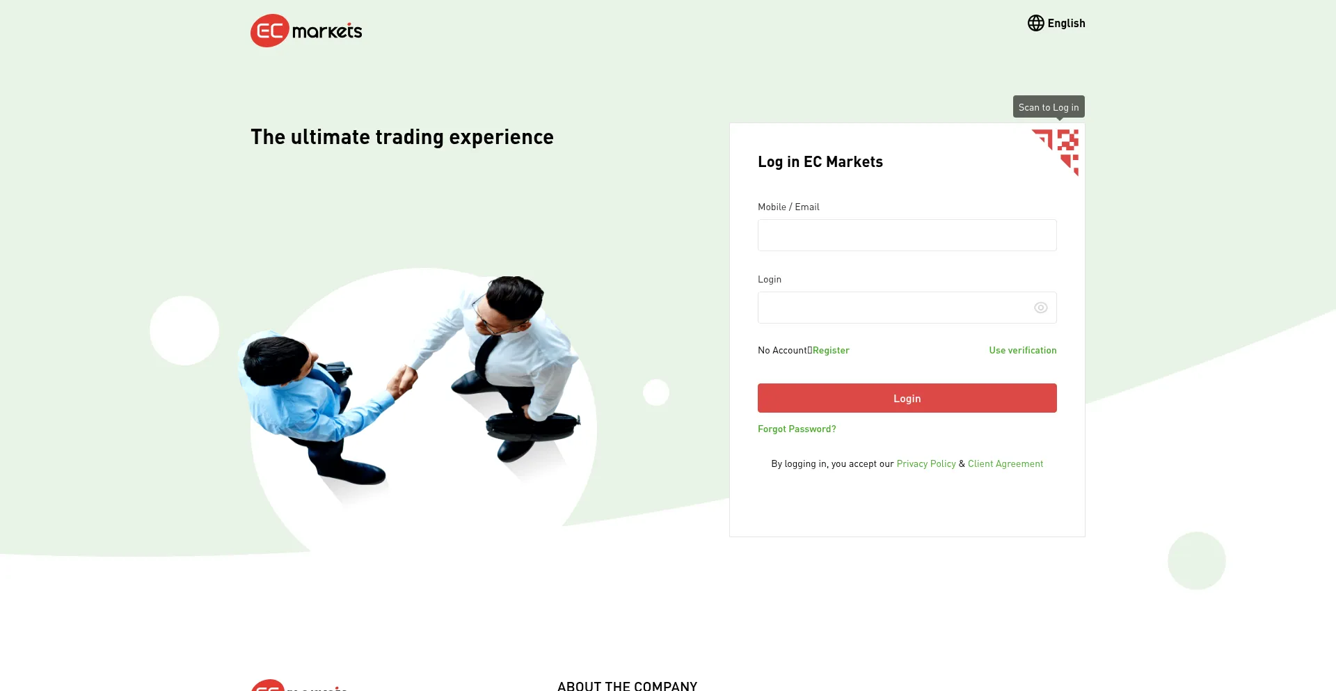 Website screenshot of Crm.ecmarkets.sc