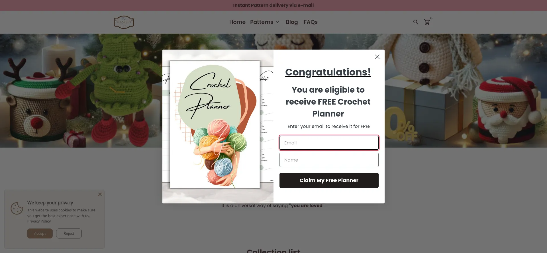 Website screenshot of Crochify-patterns.com