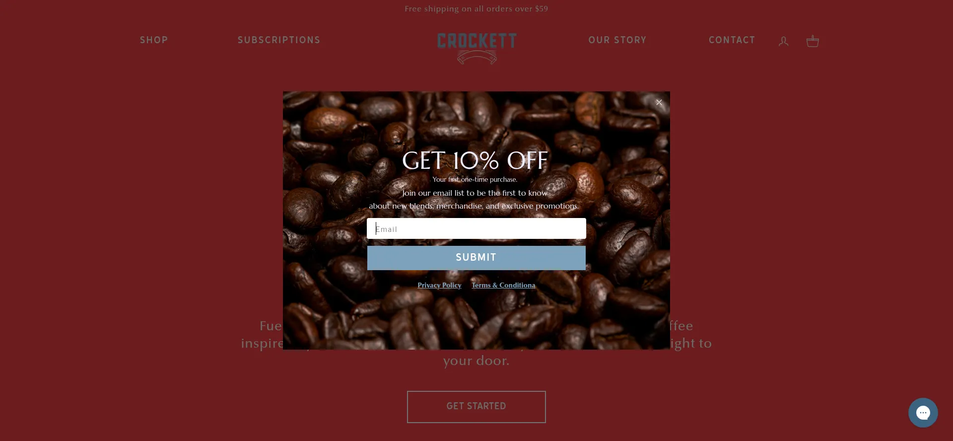Website screenshot of Crockettcoffee.com