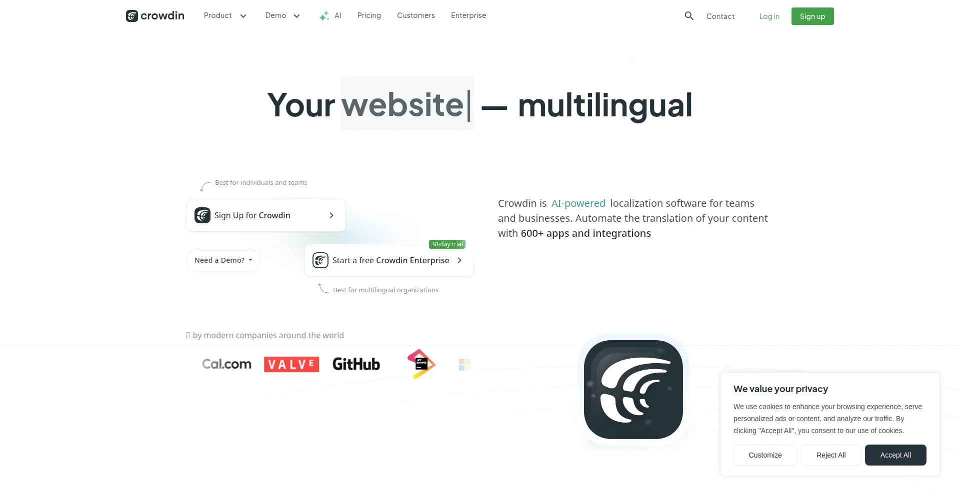 Website screenshot of Crowdin.net