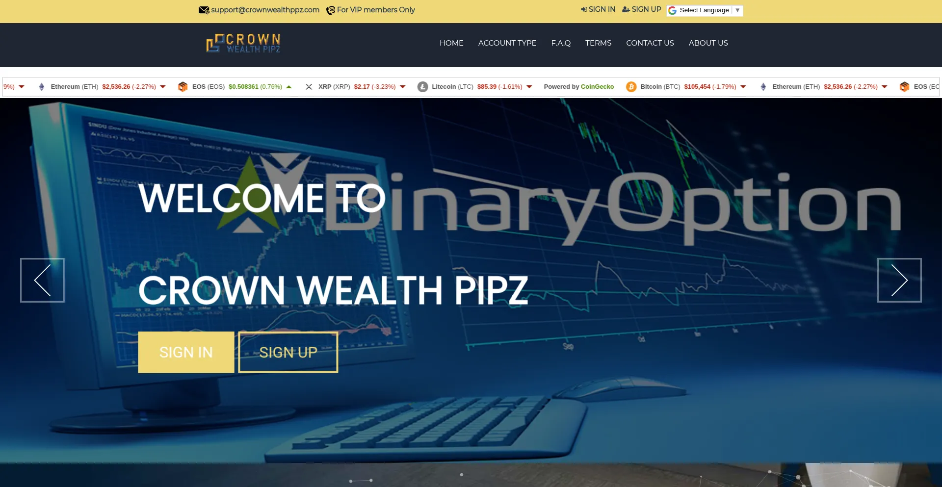 Website screenshot of Crownwealthppz.com