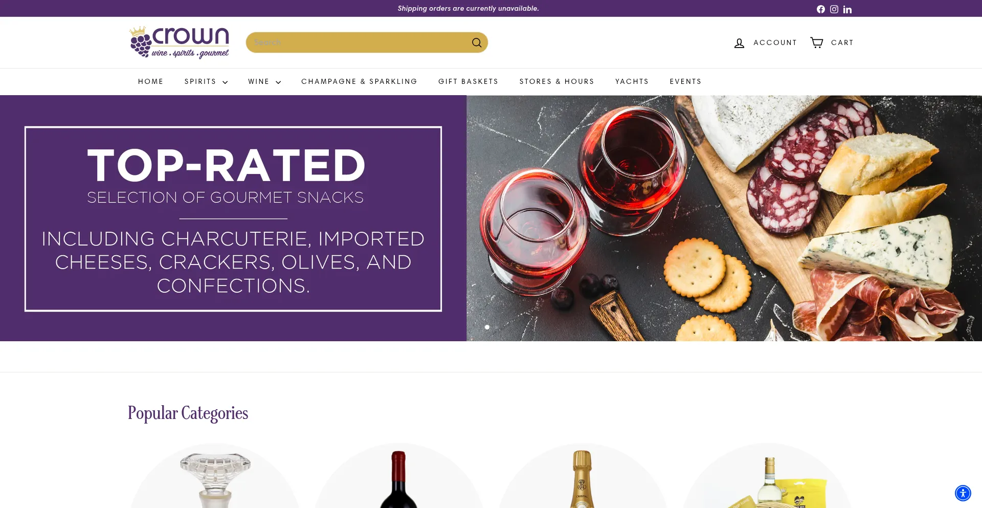 Website screenshot of Crownwineandspirits.com