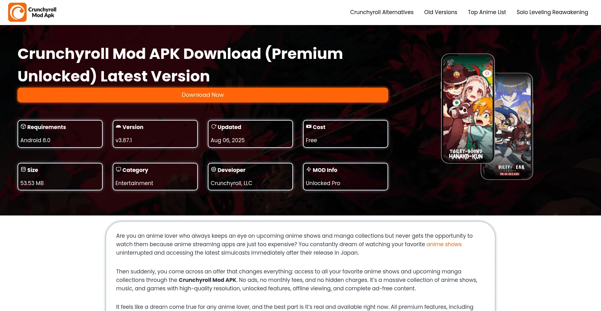 Website screenshot of Crunchyrollhub.com