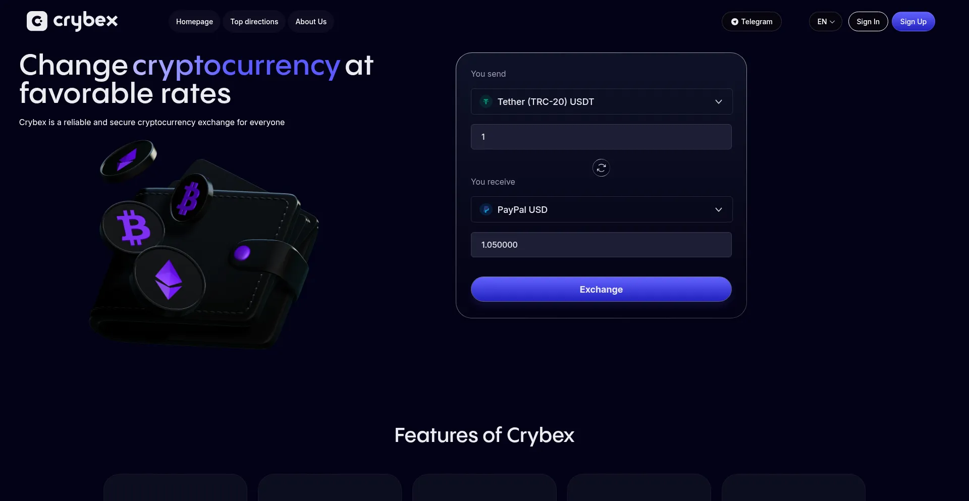 Website screenshot of Crybex.exchange