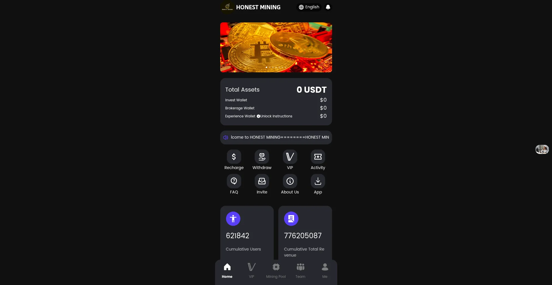 Website screenshot of Crymining.vip