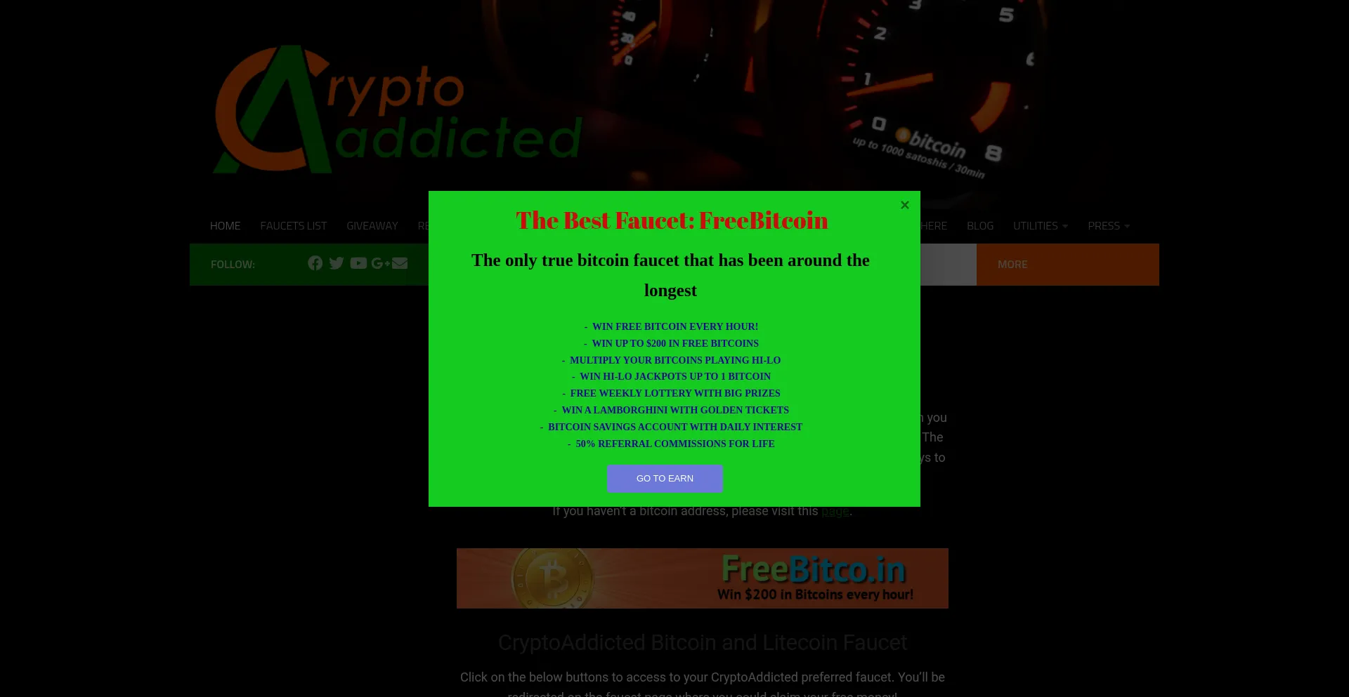 Website screenshot of Cryptoaddicted.biz