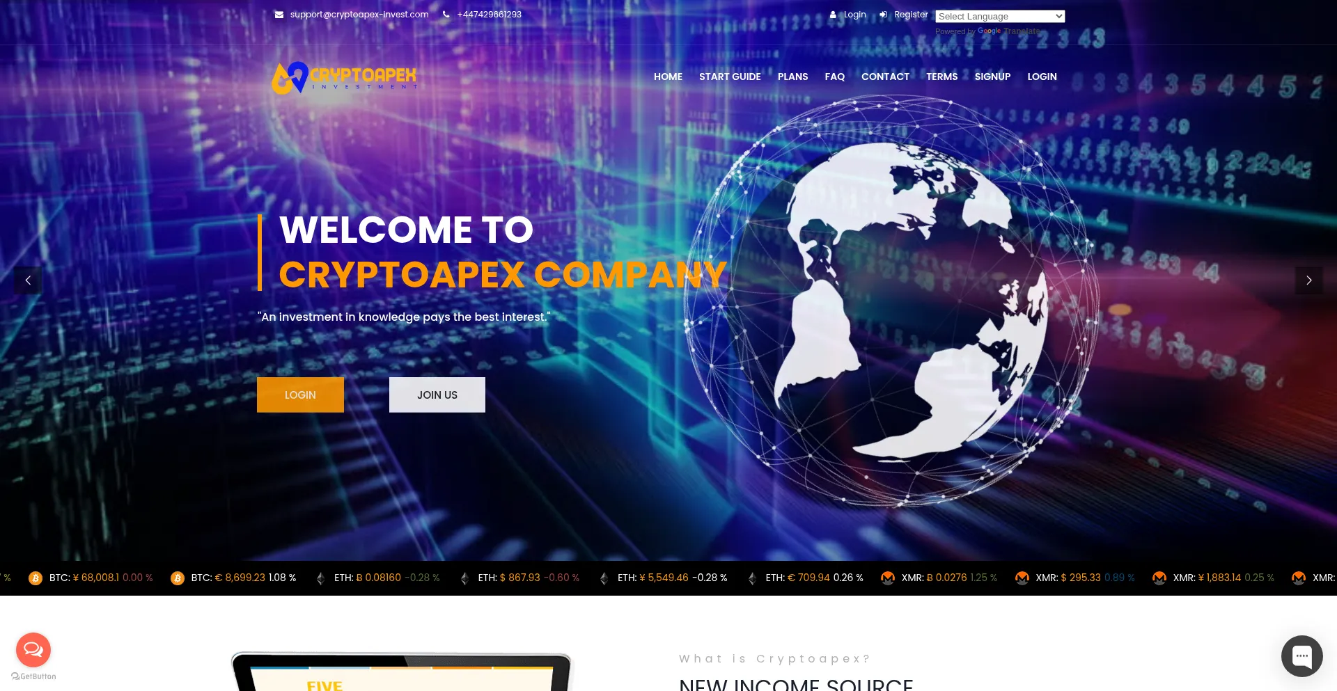 Website screenshot of Cryptoapex-invest.com