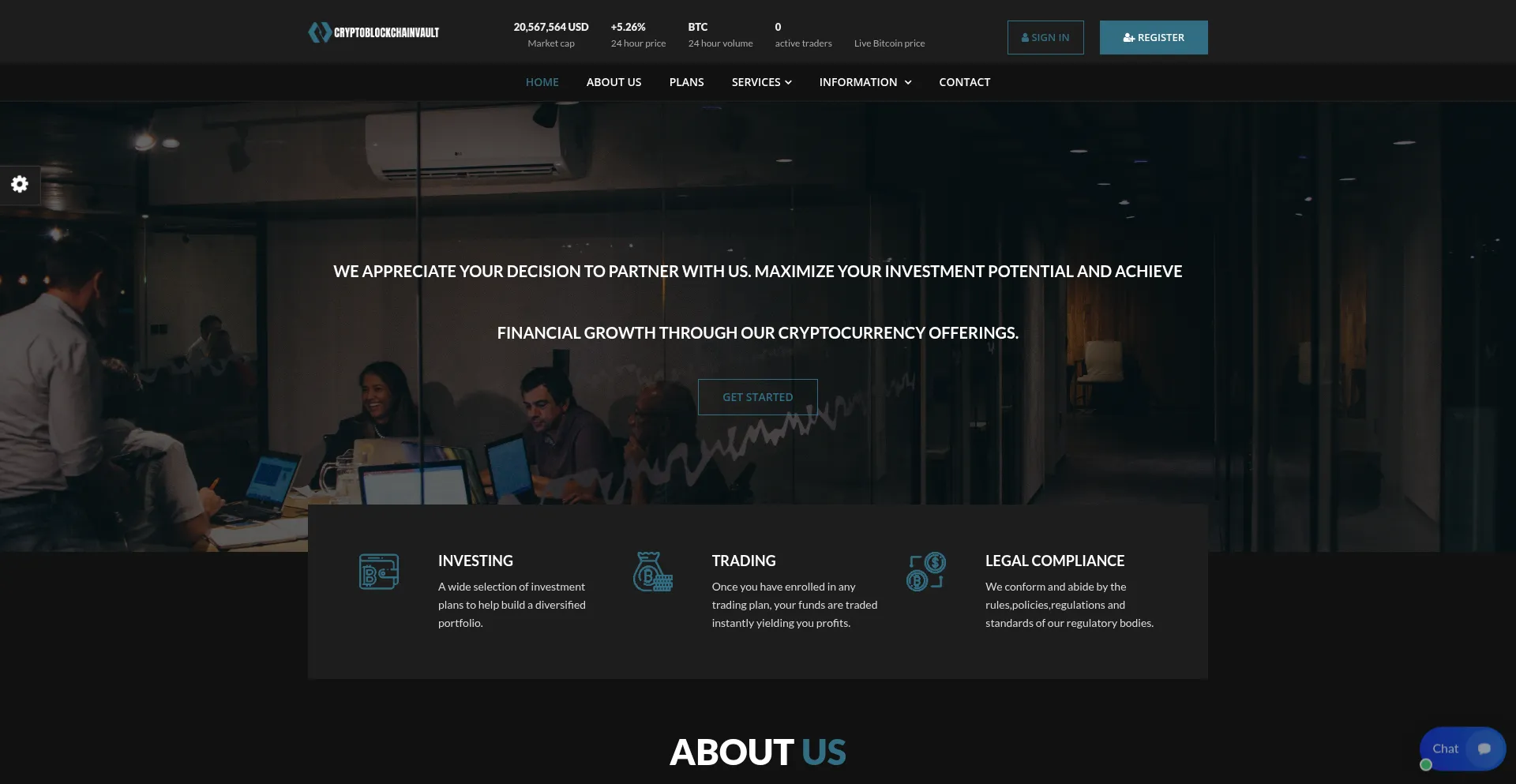 Website screenshot of Cryptoblockchainvault.com