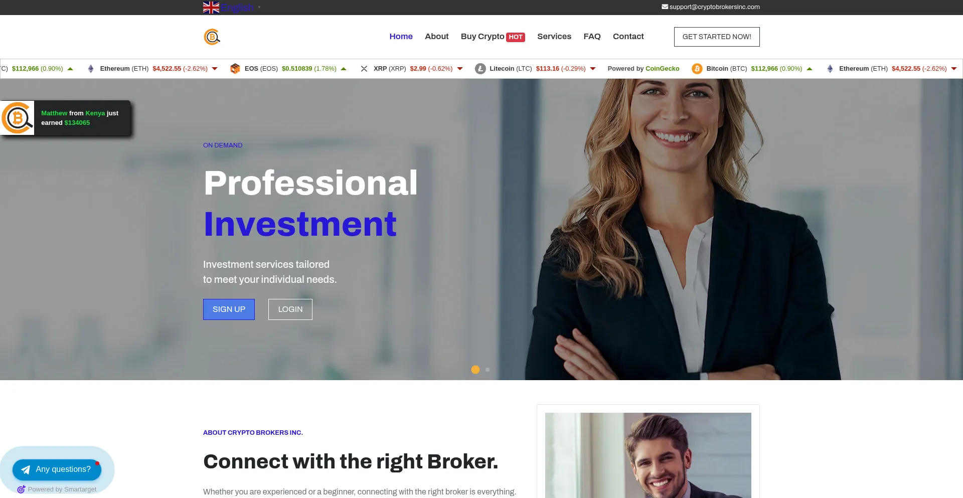 Website screenshot of Cryptobrokersinc.com