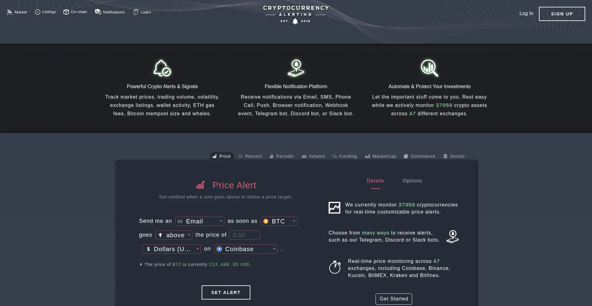 Cryptocurrencyalerting.com Screenshot