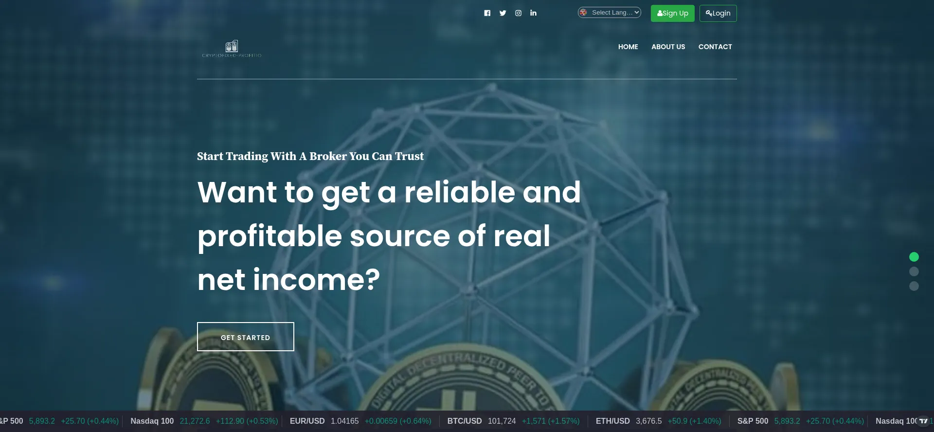 Website screenshot of Cryptofixed-profitio.com