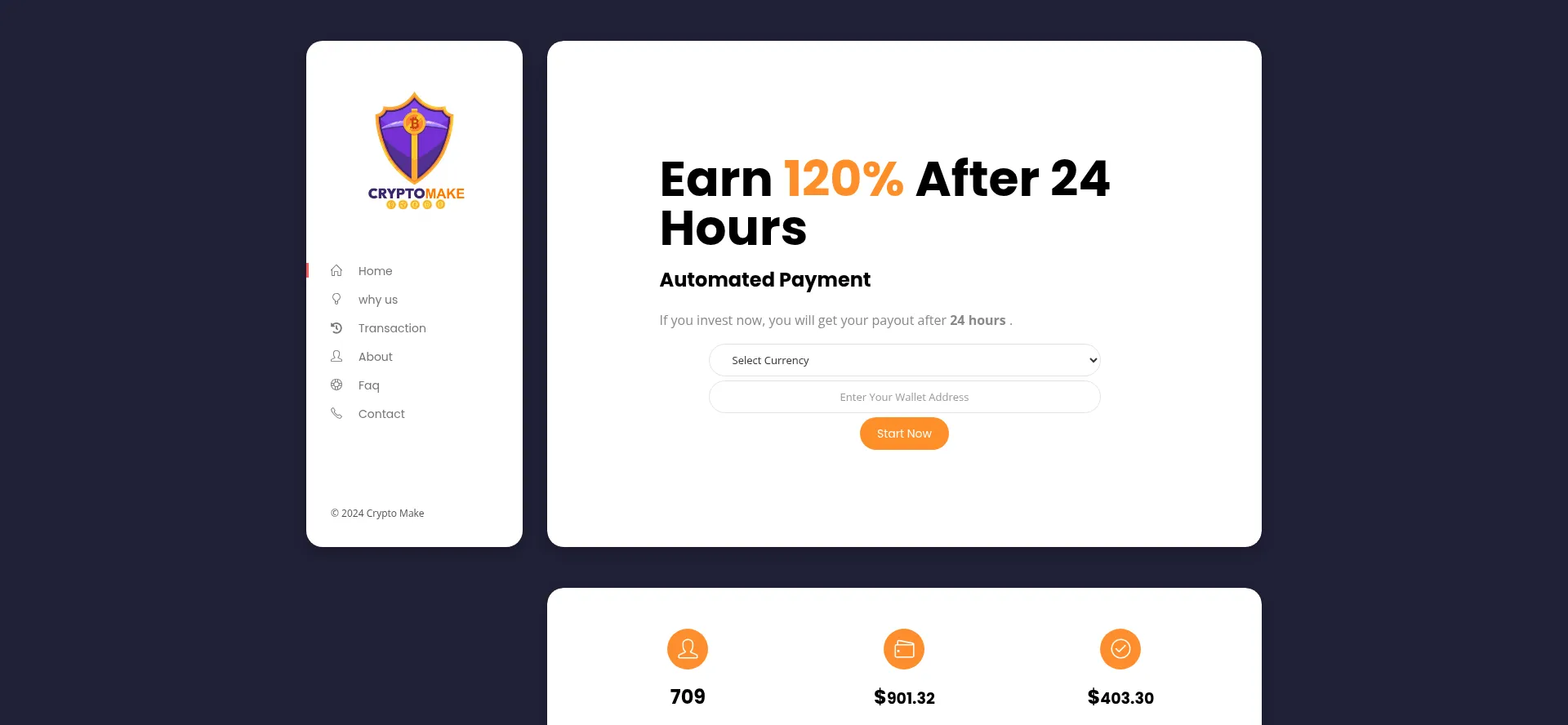 Website screenshot of Cryptomake.net
