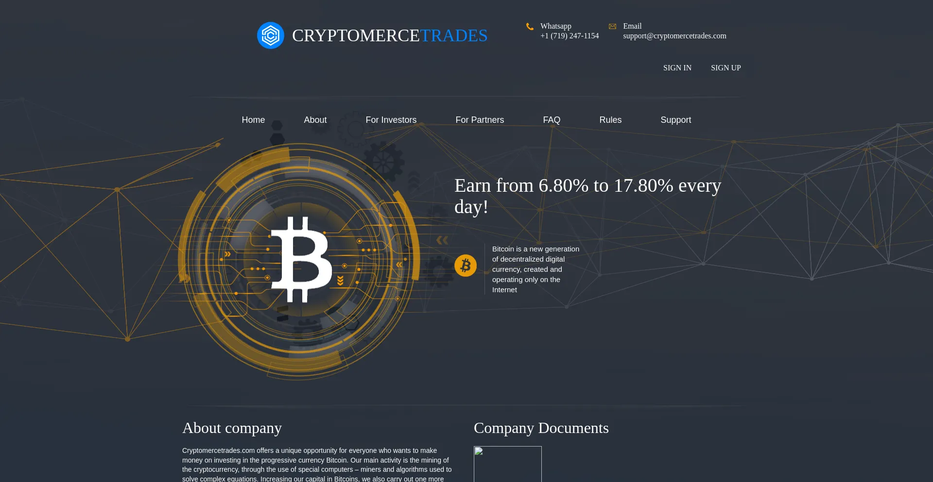 Website screenshot of Cryptomercetrade.com