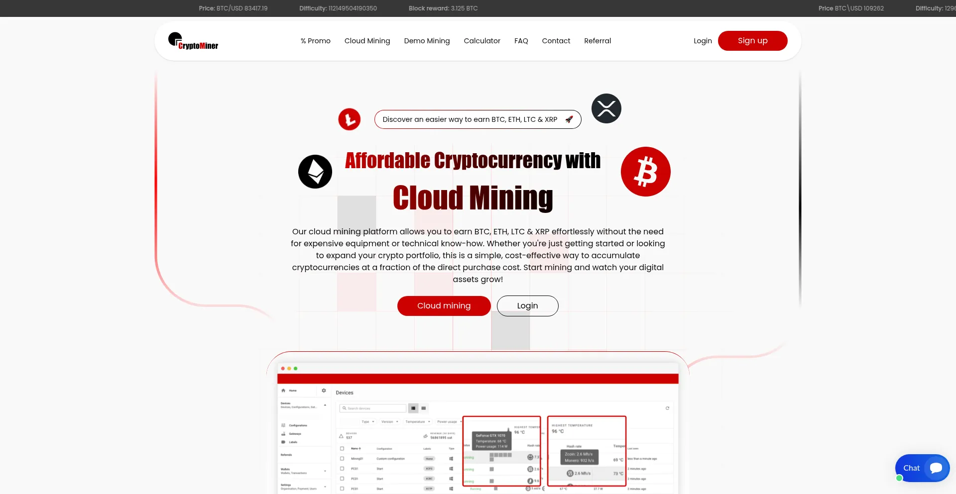 Website screenshot of Cryptominer.sh