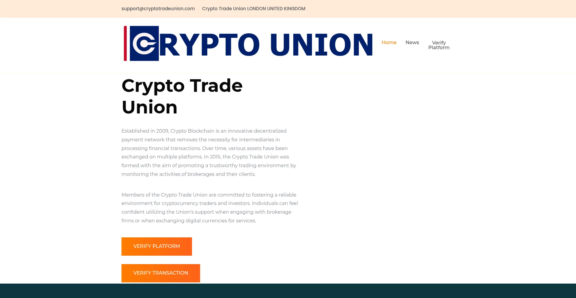 Website screenshot of Cryptotradeunion.com