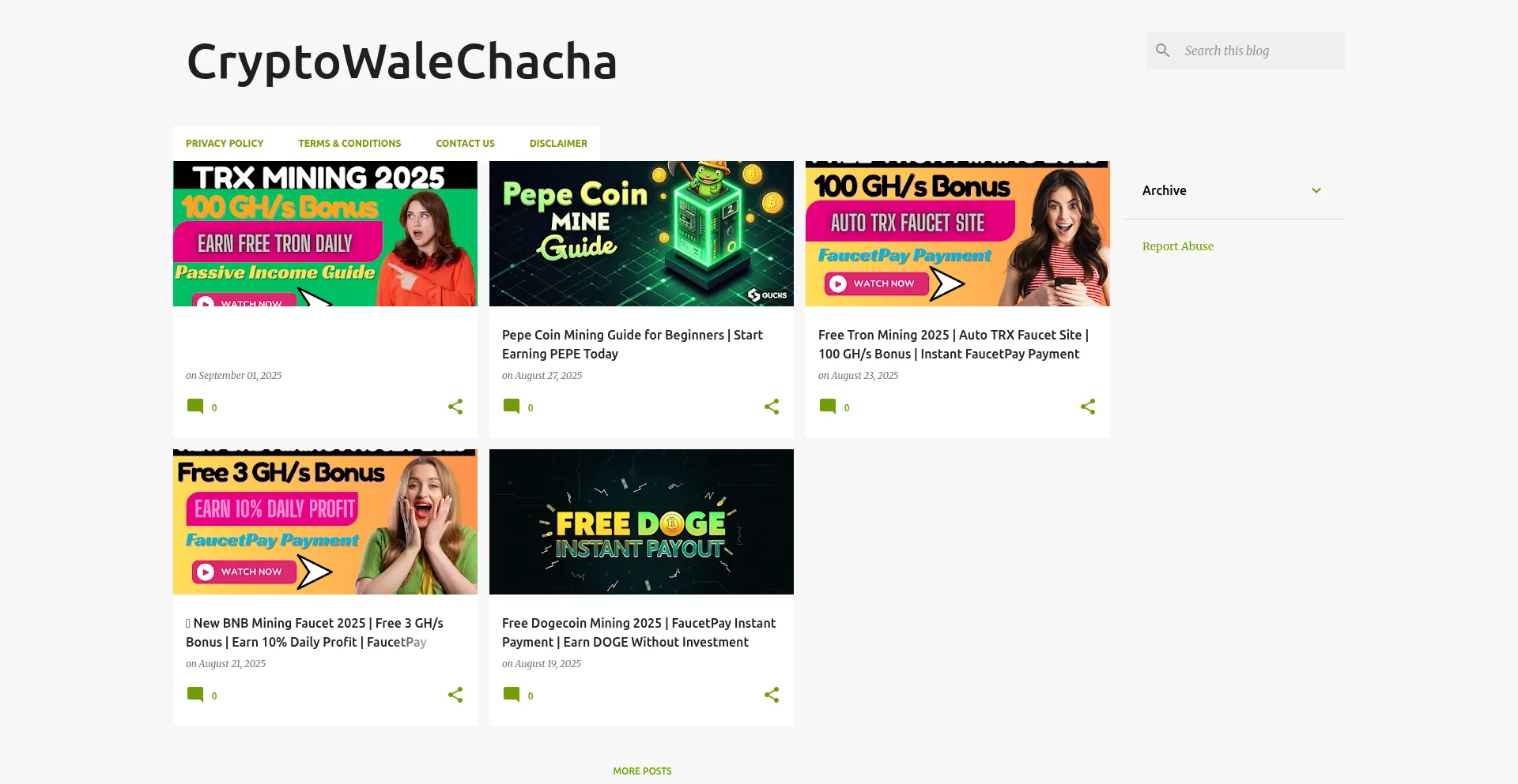 Website screenshot of Cryptowalechacha.blogspot.com
