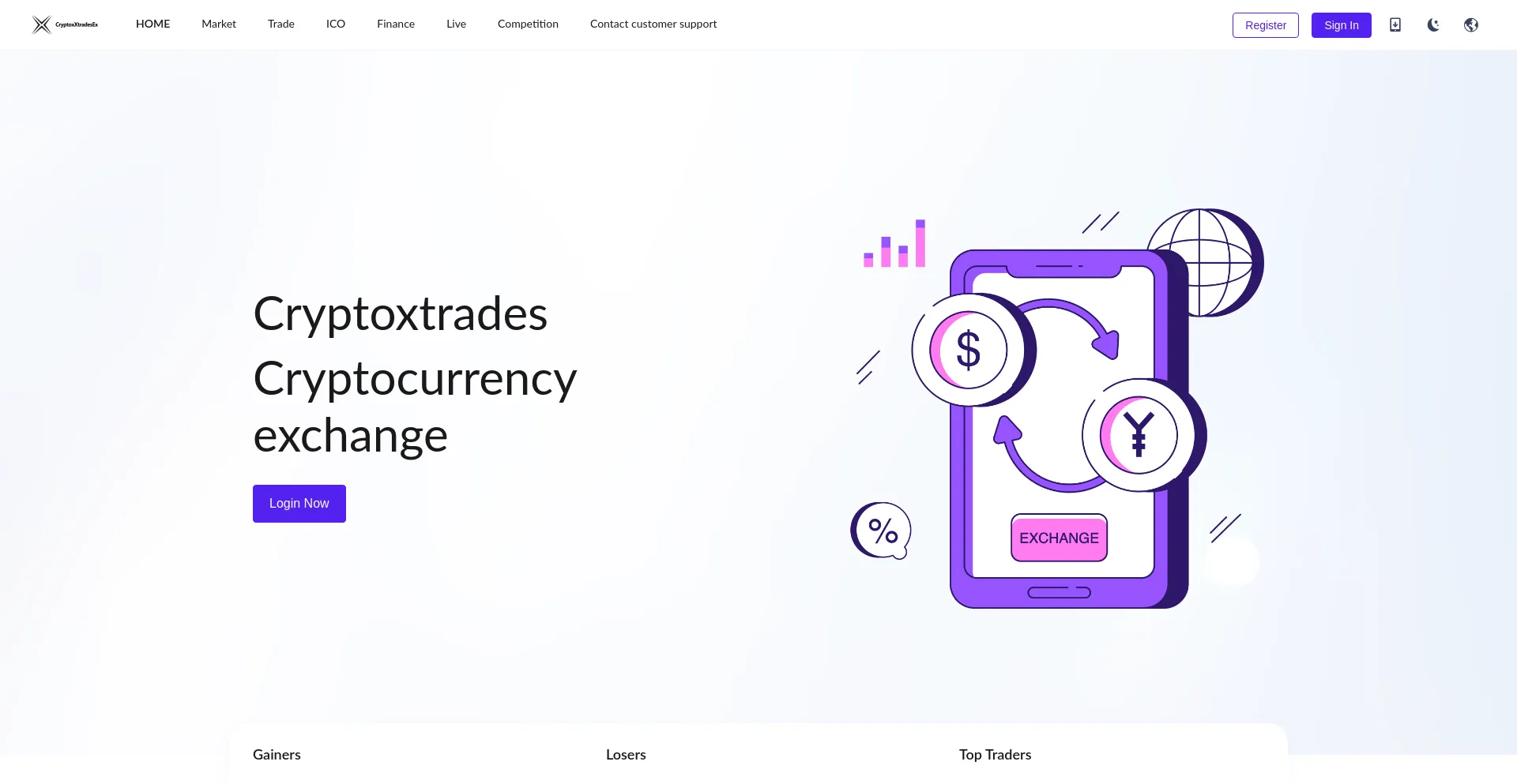 Website screenshot of Cryptoxtrades.com