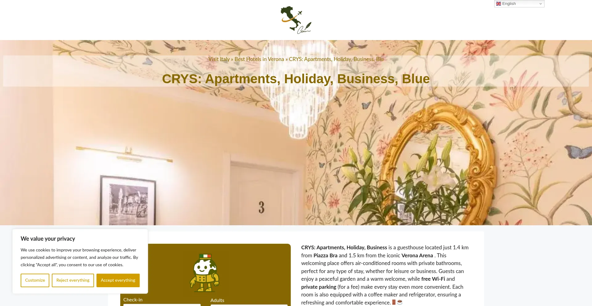 Website screenshot of Crys-apartments-holiday-business-blu.dreaminginrome.com