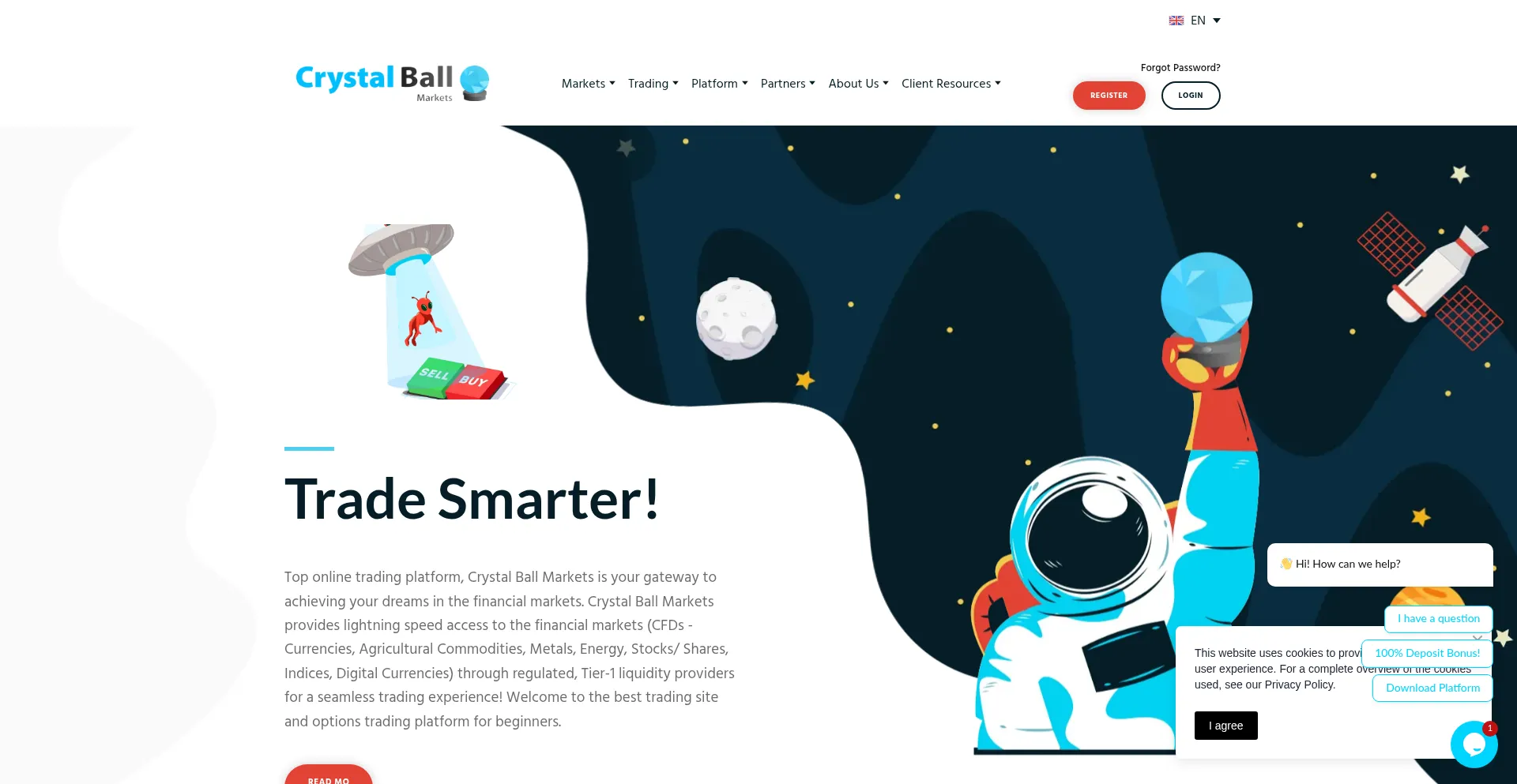 Website screenshot of Crystalballmarkets.com