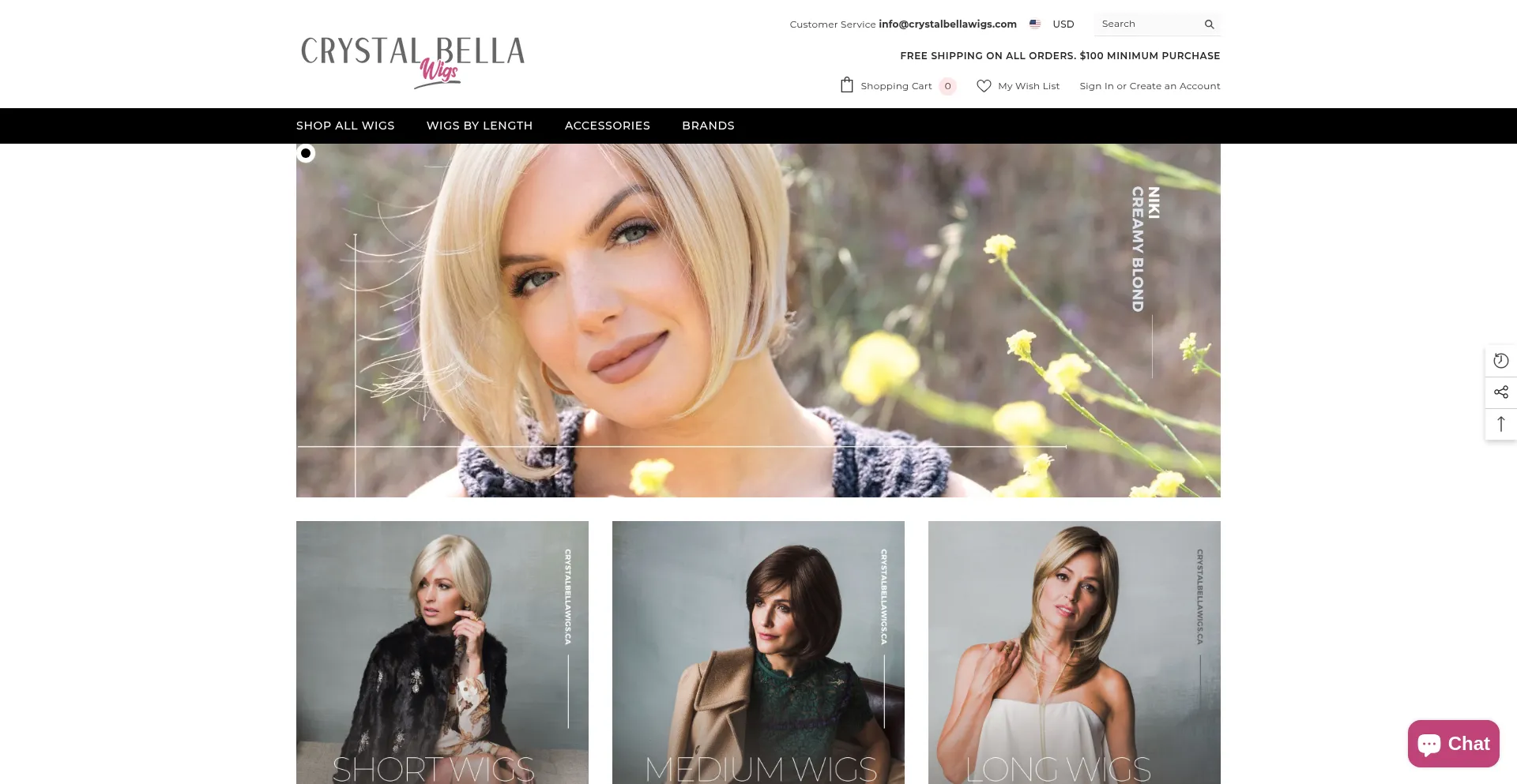 Website screenshot of Crystalbellawigs.com