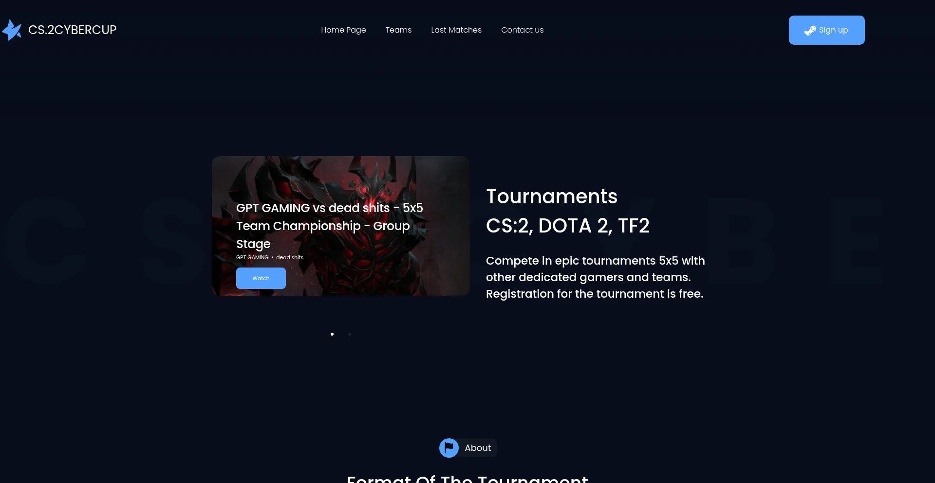 Website screenshot of Cs.2cybercup.com