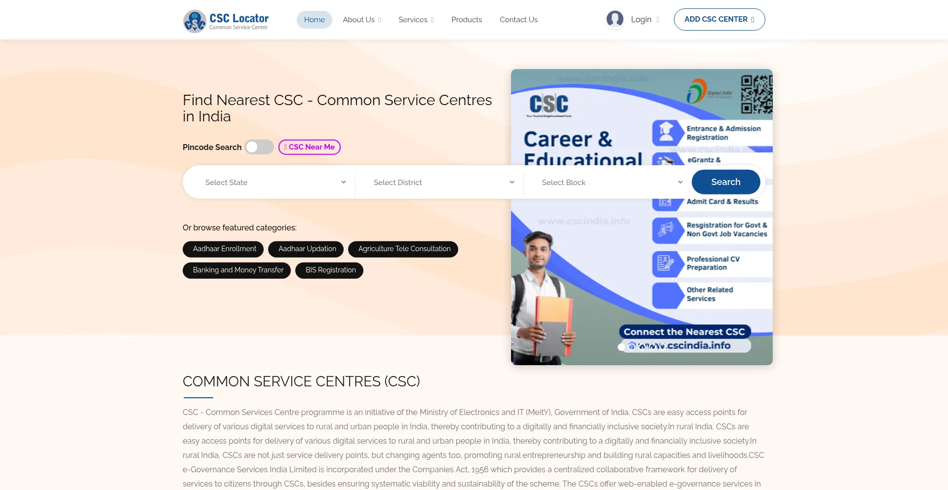 Website screenshot of Cscindia.info