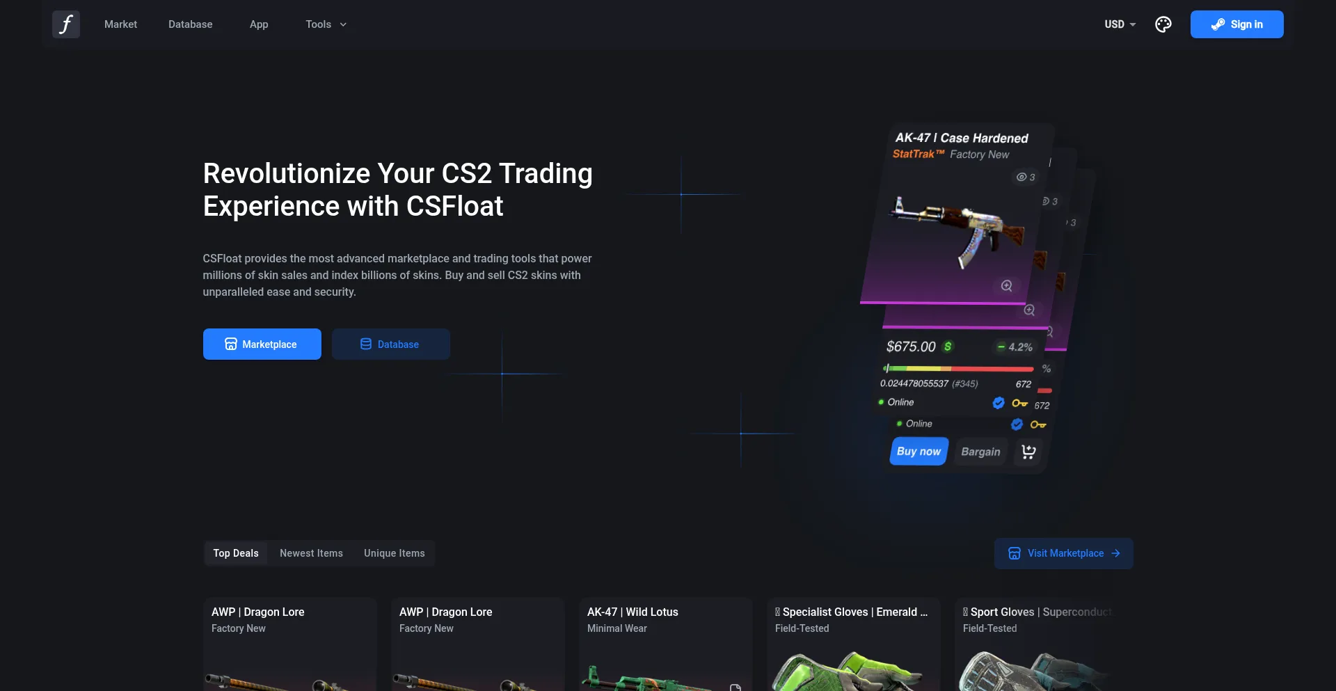 Website screenshot of Csgofloat.com