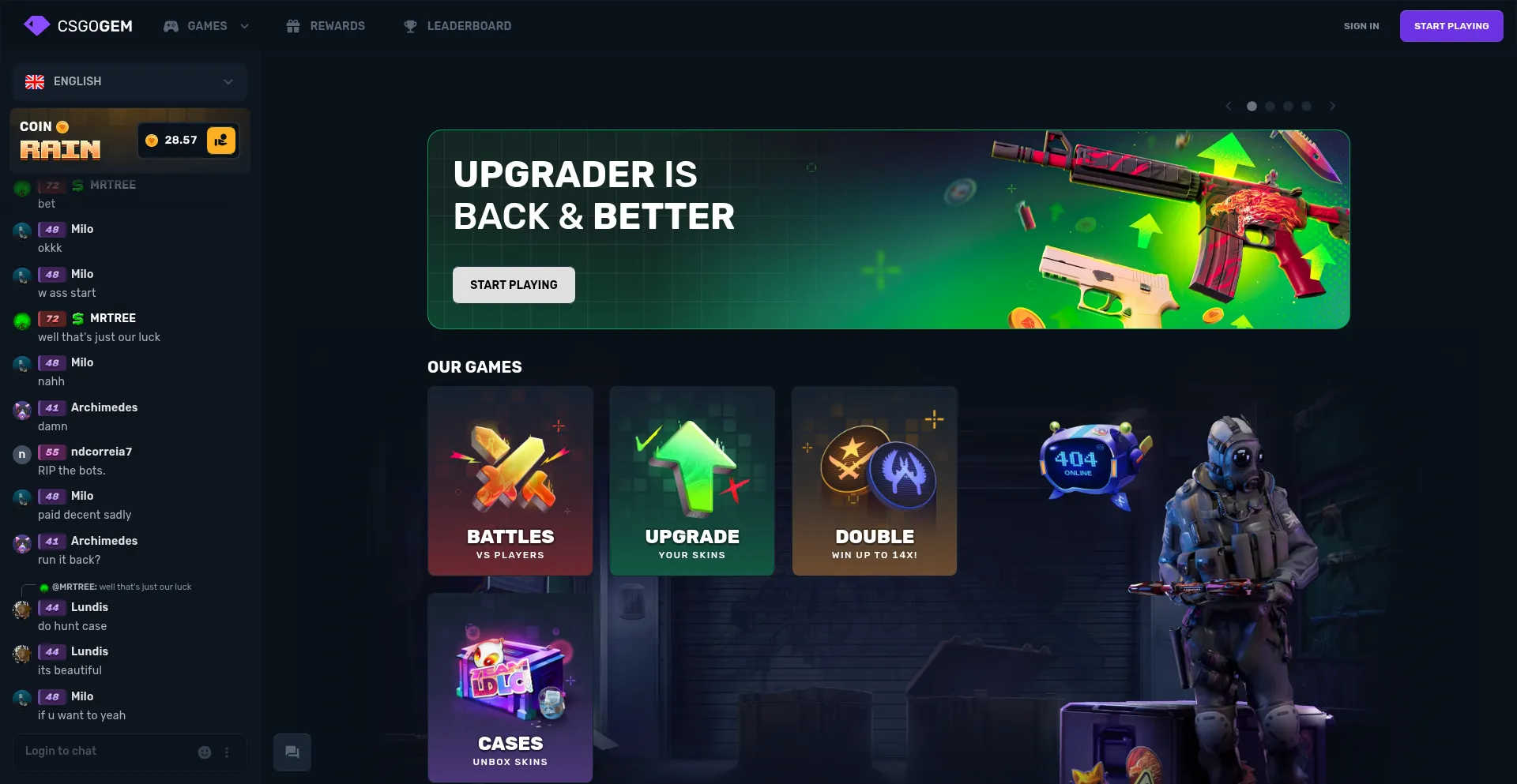 Website screenshot of Csgogem.com