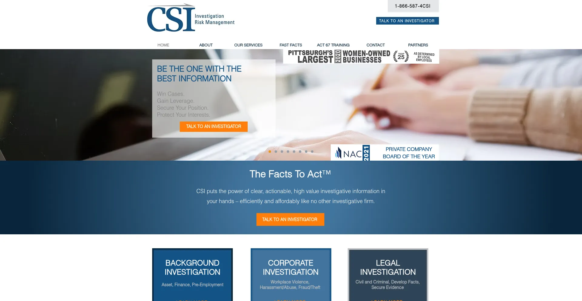 Website screenshot of Csiinvestigators.com