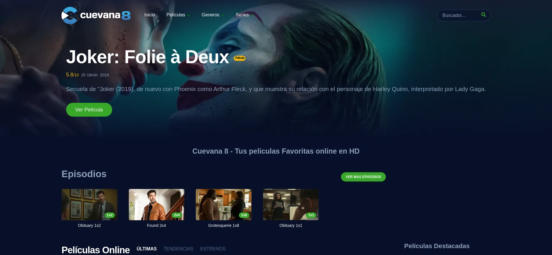 Website screenshot of Cuevana8.li