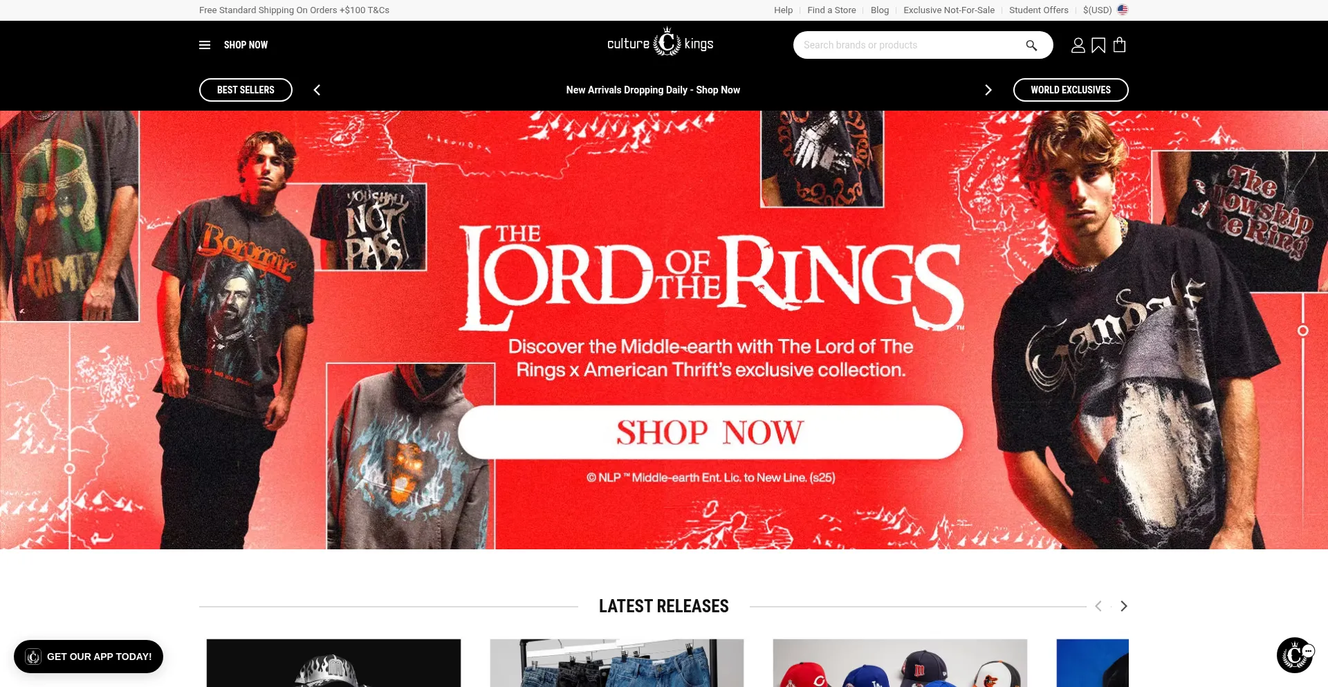 Website screenshot of Culturekings.com