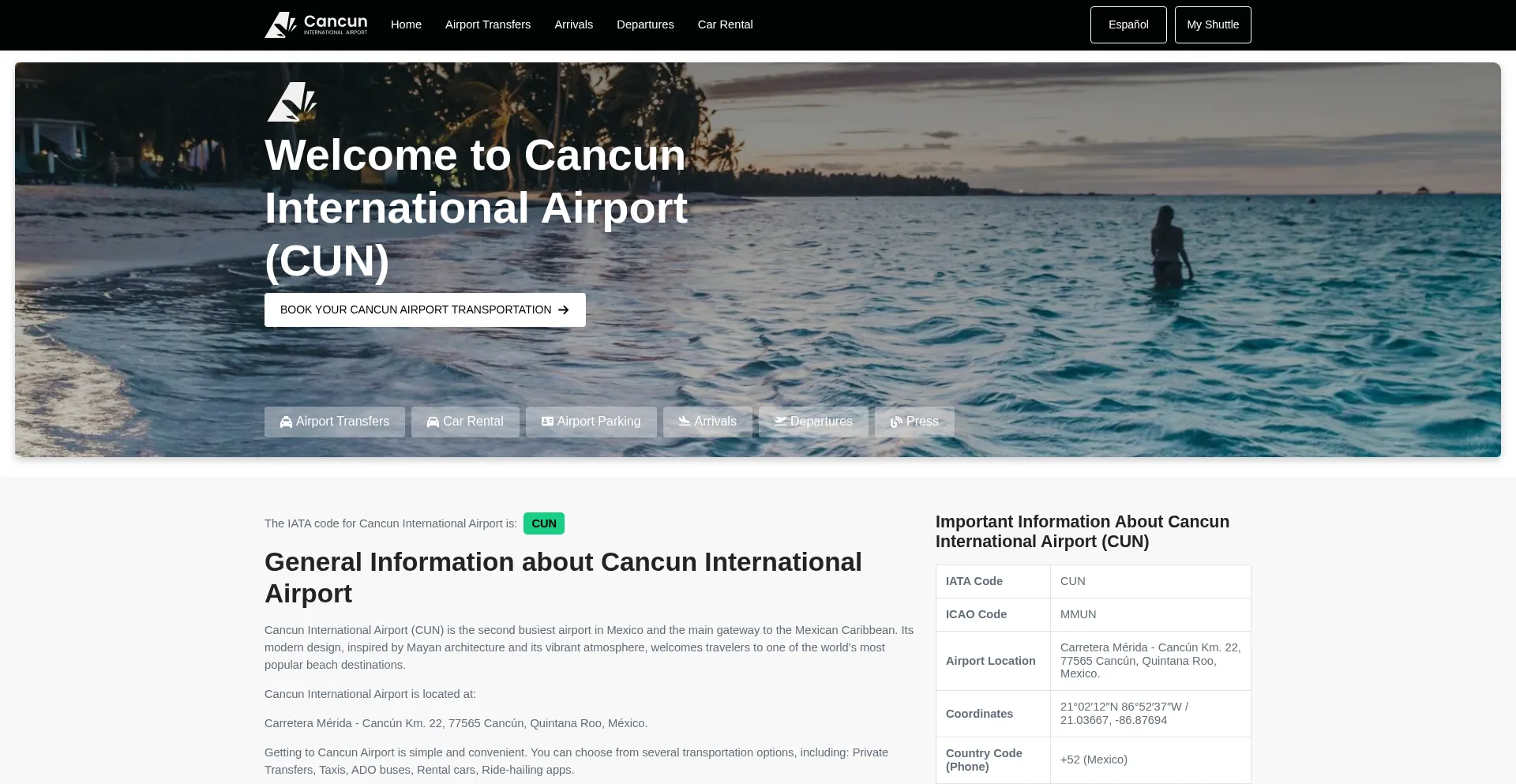 Website screenshot of Cuninternationalairport.com