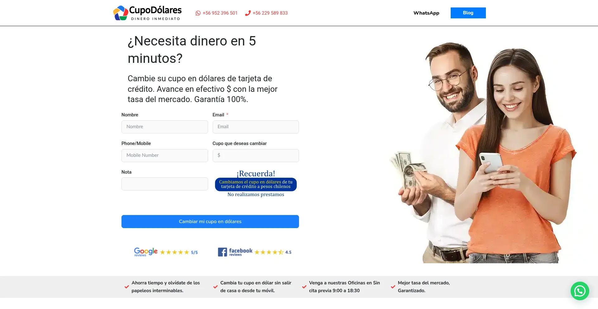 Website screenshot of Cupodolares.cl