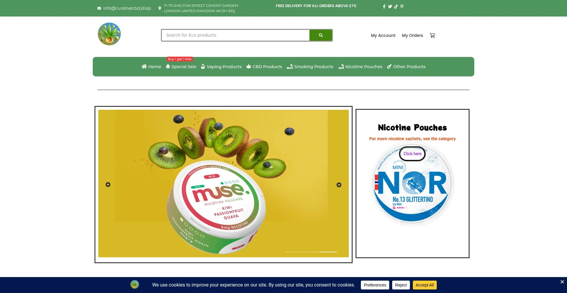 Website screenshot of Curativecbd.shop