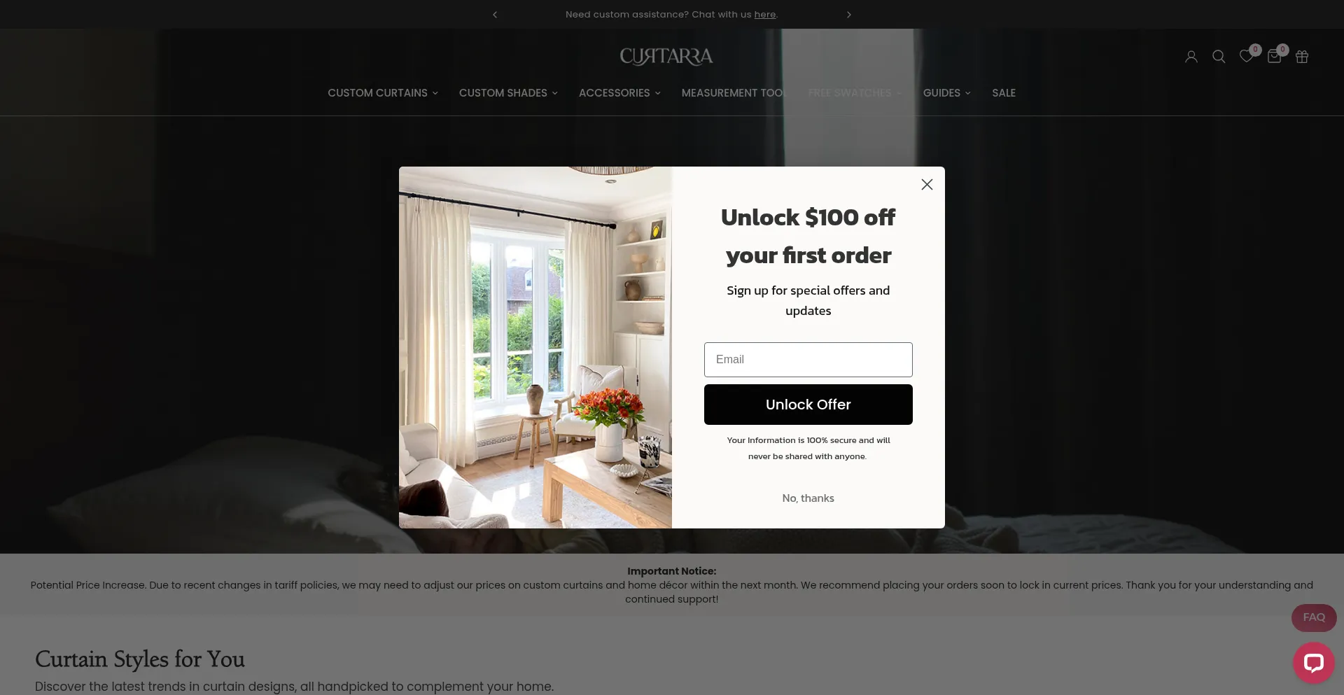 Website screenshot of Curtarra.com