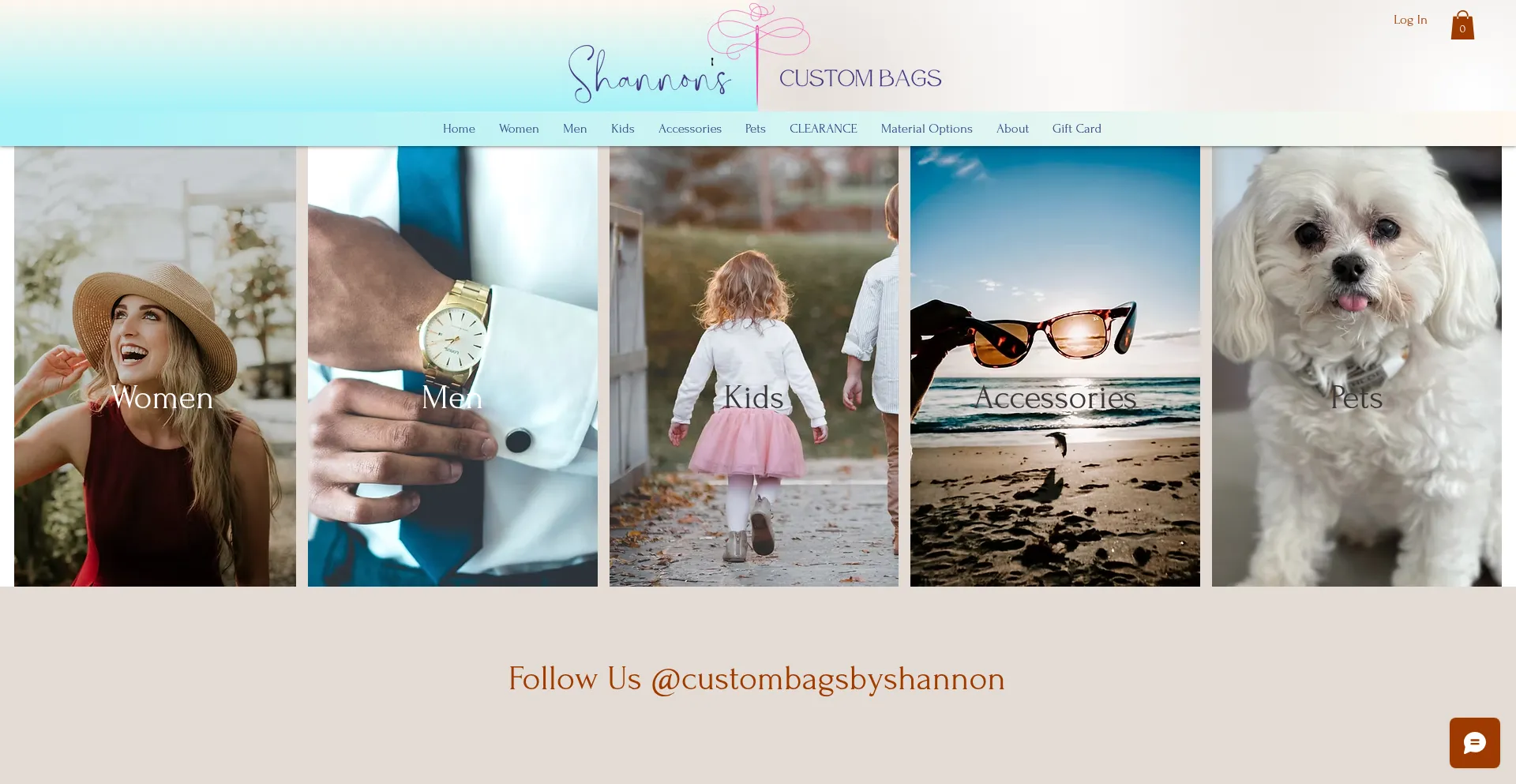 Website screenshot of Custombagsbyshannon.com