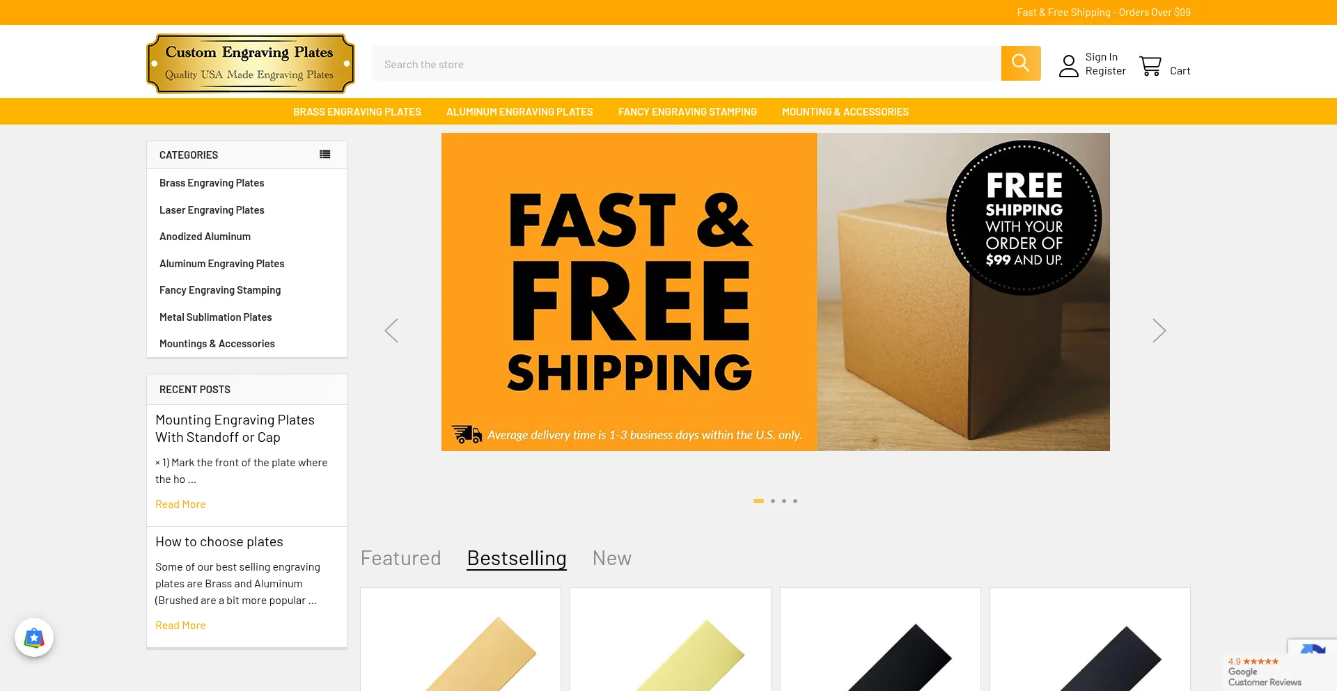 Website screenshot of Customengravingplates.com