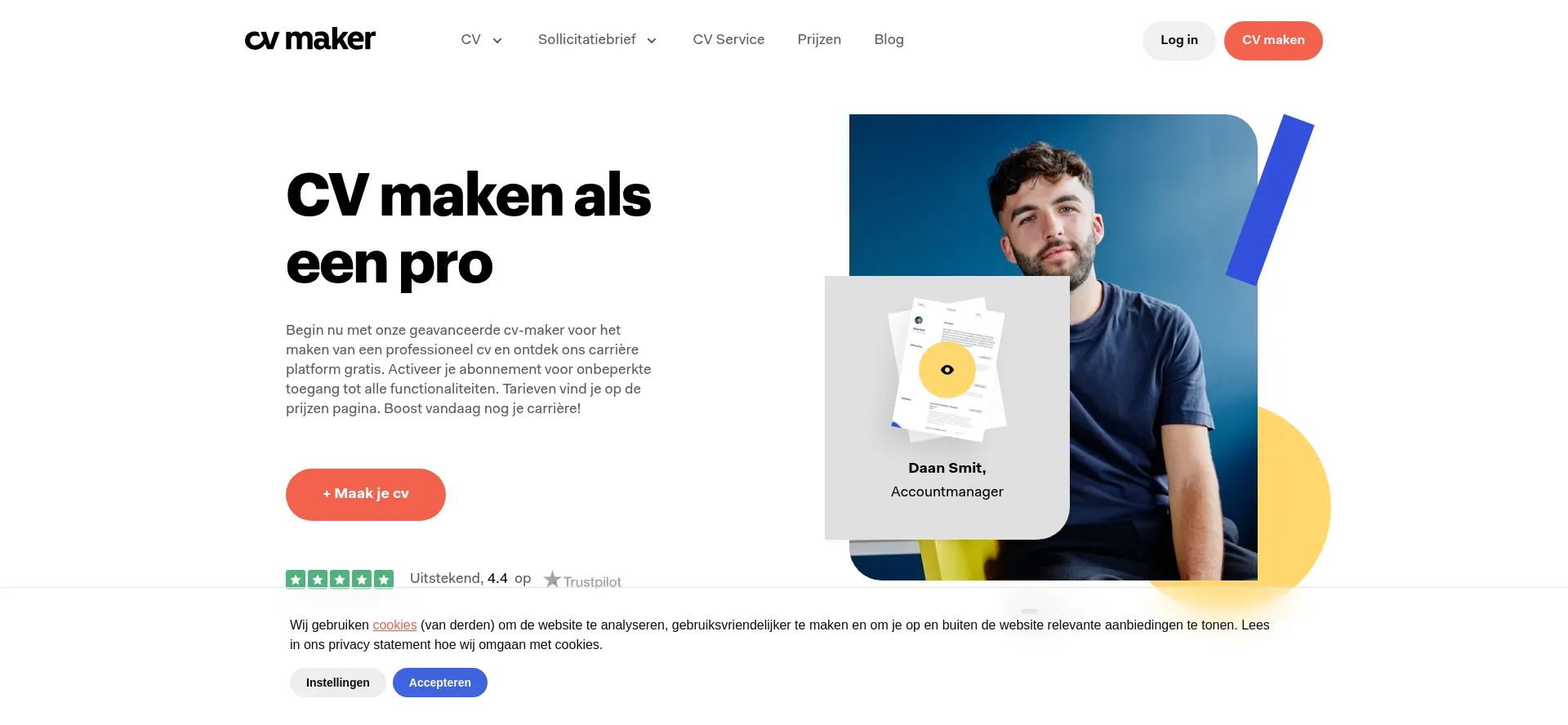 Website screenshot of Cvmaker.nl