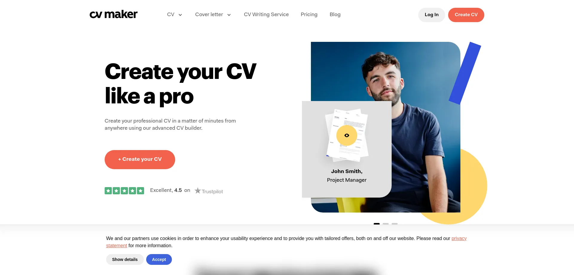 Website screenshot of Cvmaker.uk