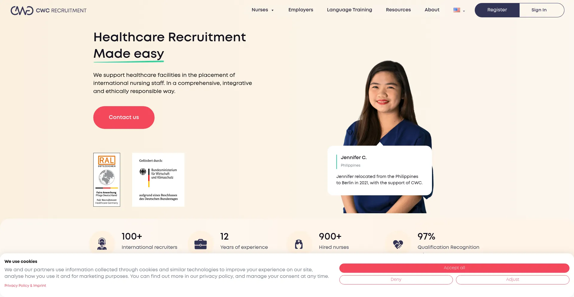 Website screenshot of Cwc-recruitment.com
