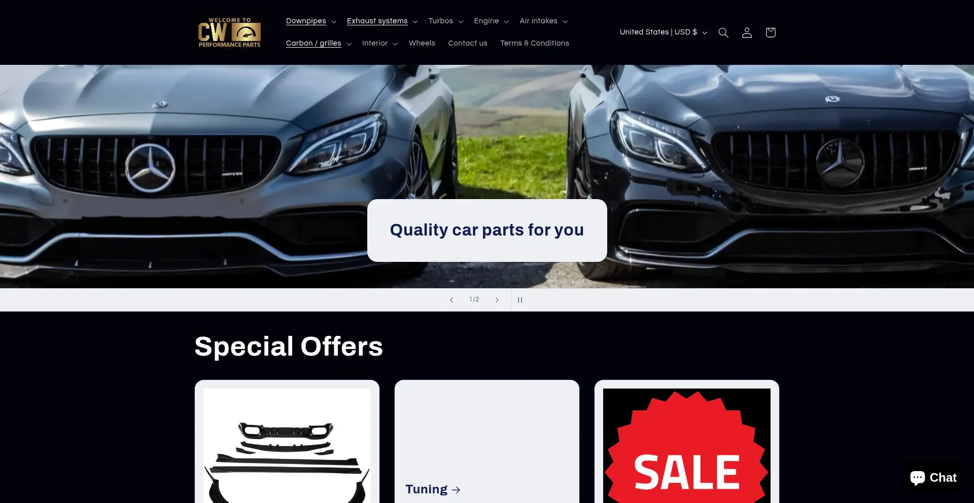 Website screenshot of Cwperformanceparts.co.uk