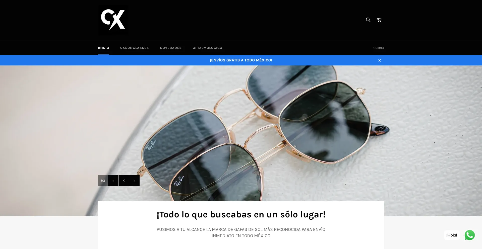 Website screenshot of Cxsunglassesmx.com
