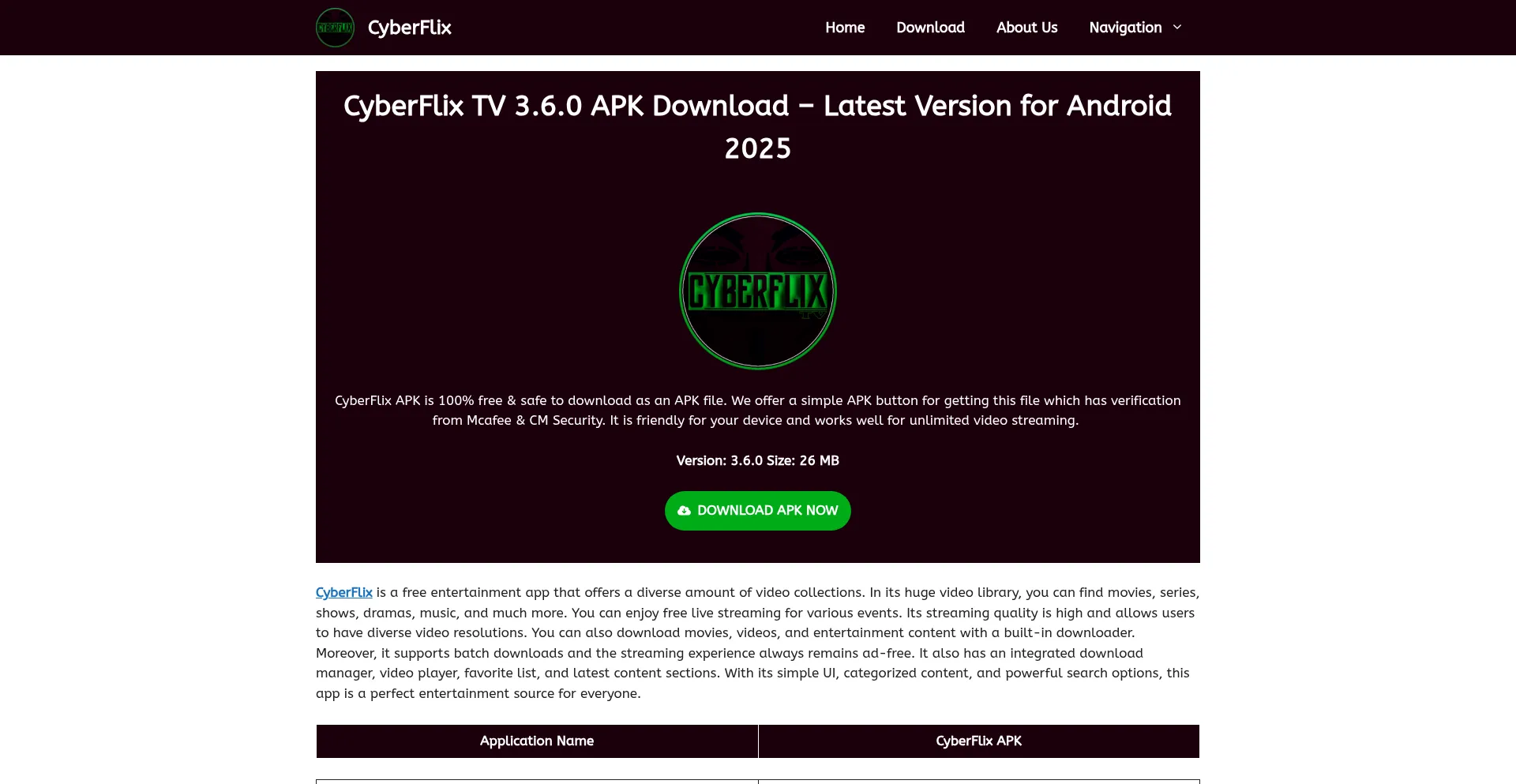 Website screenshot of Cyberflix.cc