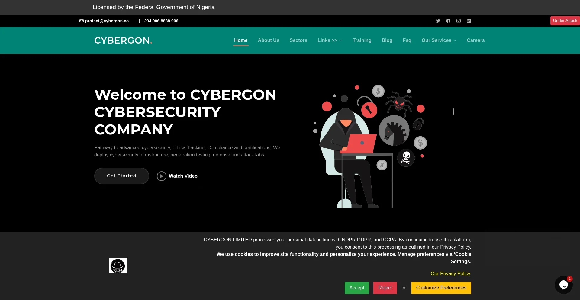 Website screenshot of Cybergon.co