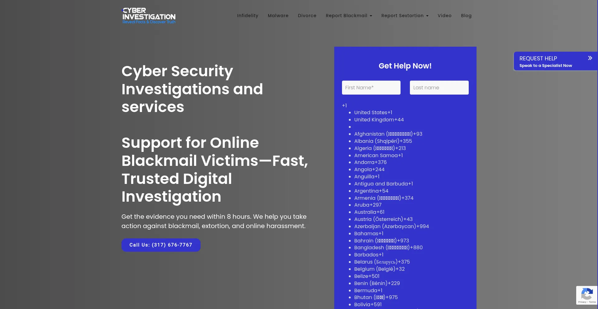 Website screenshot of Cyberinvestigation.com